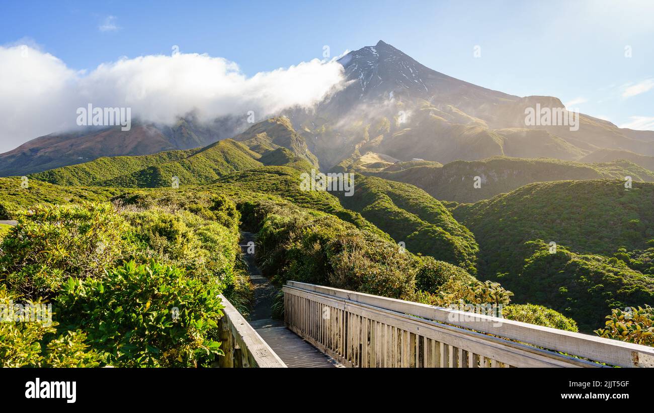A beautiful view of the Mount Taranaki in Egmont-National park, New Zealand Stock Photo