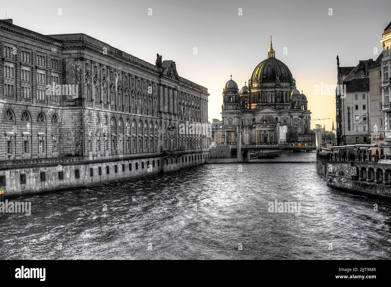 A dramatic view of the Berlin Cathedral in Mitte district, beside the river Spree, Berlin, Germany Stock Photo