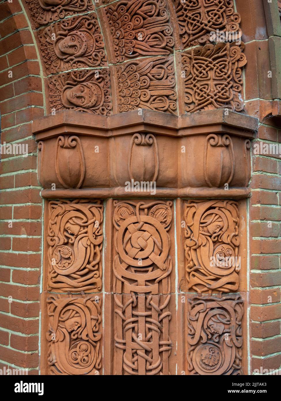 Architectural detail in the Arts and Crafts style, of the Watts Chapel, Compton, near Guildford, Surrey, UK Stock Photo