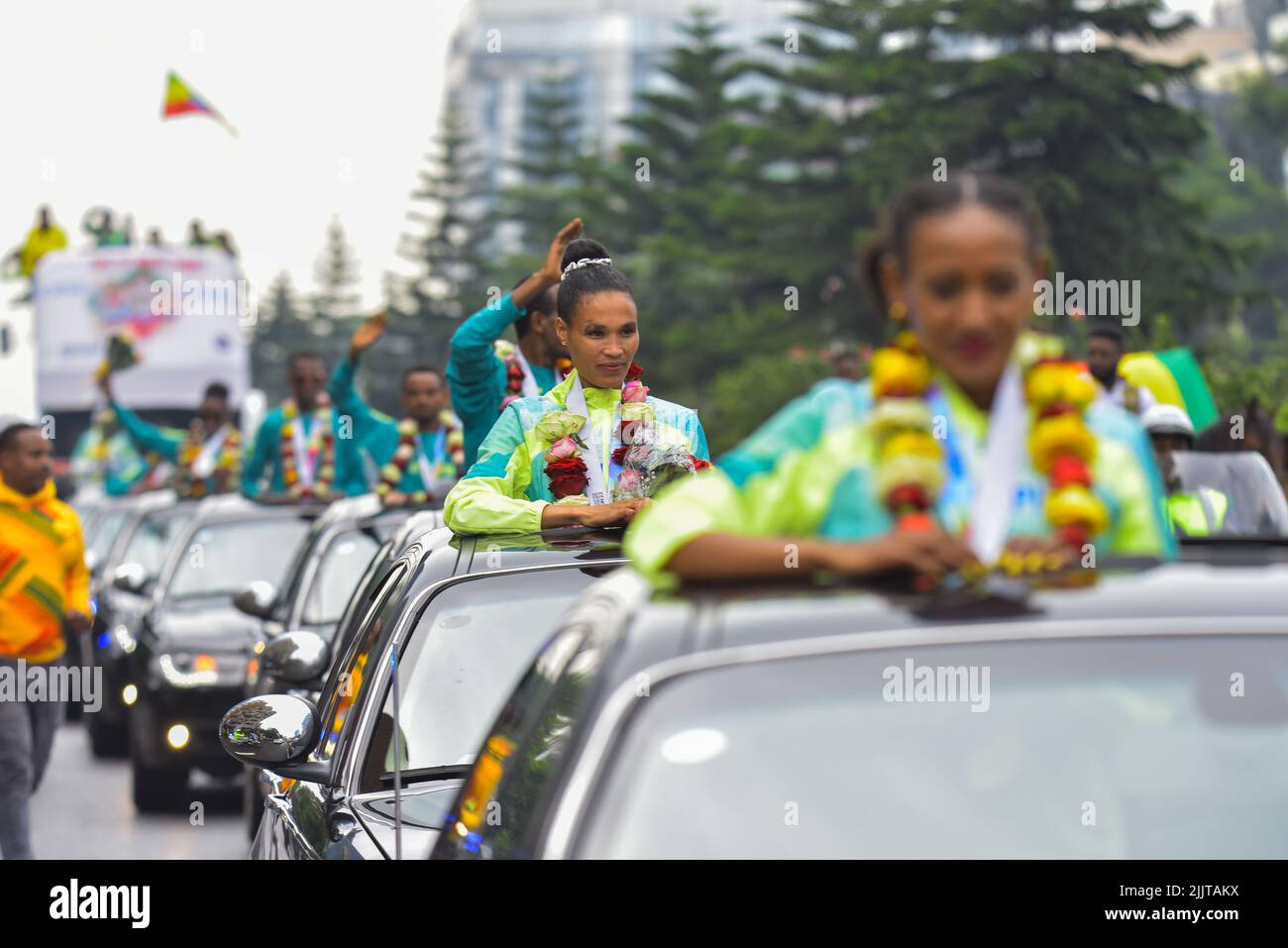 Addis Ababa, colorfully welcomed Ethiopian Athletics team on July 28,2022 which has participated at the world Athletics Championship Oregon 2022. Stock Photo