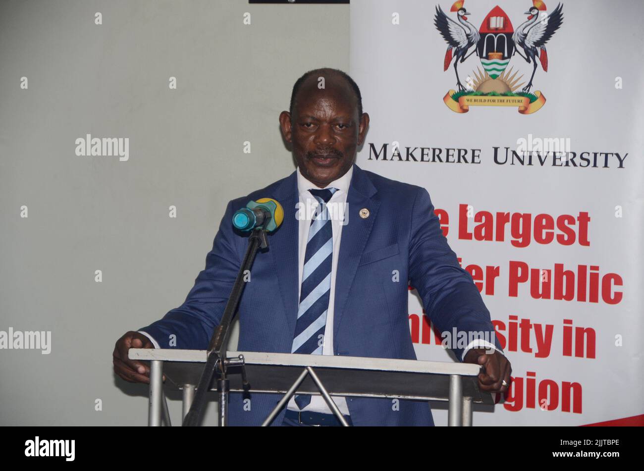 Kampala, Uganda. 26th July, 2022. Barnabas Nawangwe, vice chancellor of Makerere University, speaks during the 2022 'Chinese Ambassador Scholarship of Excellence and Friendship' awarding ceremony at the university in Kampala, Uganda, July 26, 2022. China on Tuesday offered scholarships to 24 students in a ceremony at Uganda's Makerere University. The scholarships, according to the university, are intended to help students who are economically underprivileged but are outstanding academically and of good character. Credit: Nicholas Kajoba/Xinhua/Alamy Live News Stock Photo