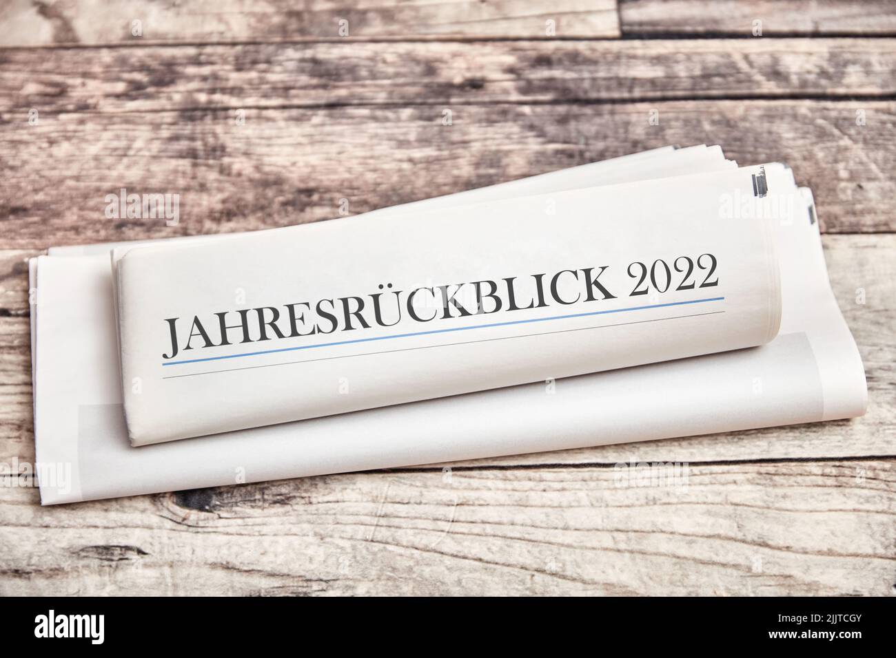 Jahresrückblick 2022 (German for: Review / year in review 2022) on a folded newspaper as a front page Stock Photo