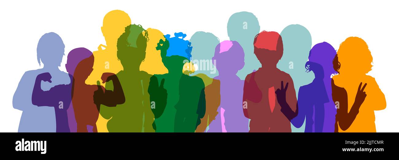 Colorful silhouettes of confident kids as back to school and education concept Stock Photo