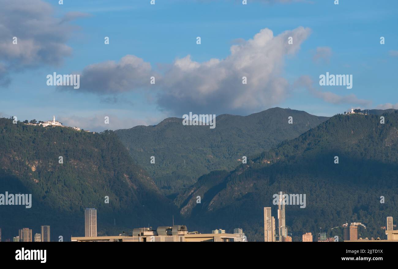 A beautiful view of a mountainous landscape with high and modern ...