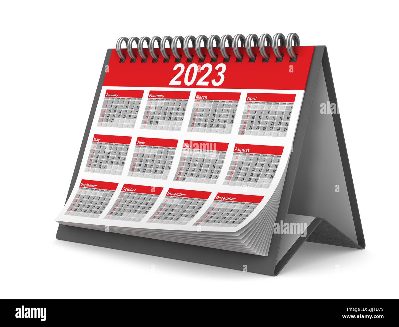 2023 year calendar on white background. Isolated 3D illustration Stock Photo