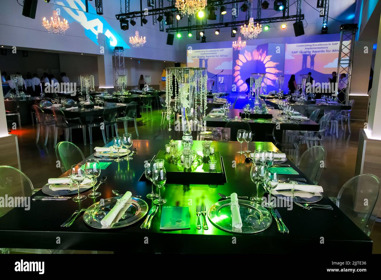 An interior and decor set up of corporate gala dinner event in