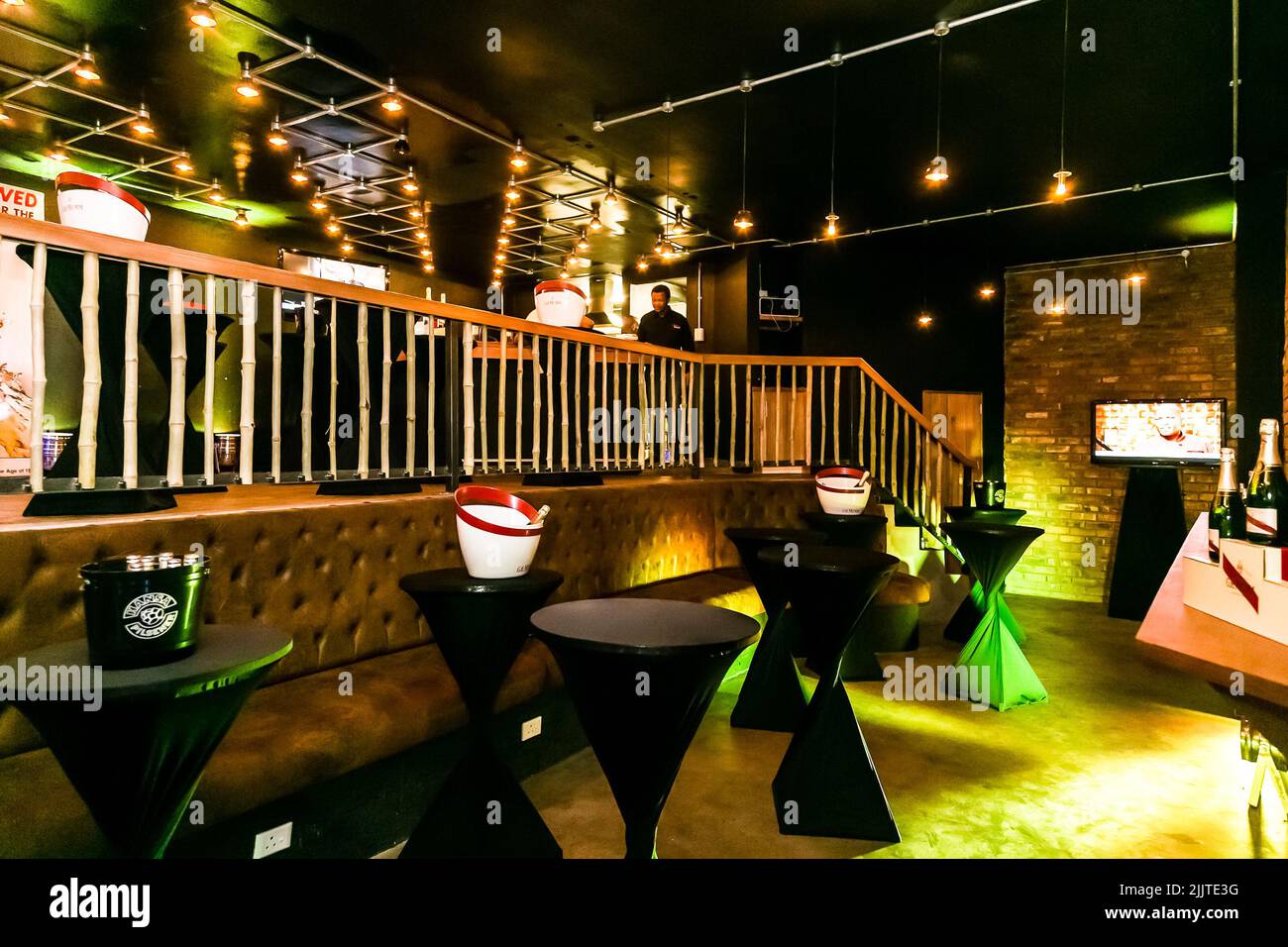 An interior decor of a small restaurant bar in Johannesburg Stock Photo