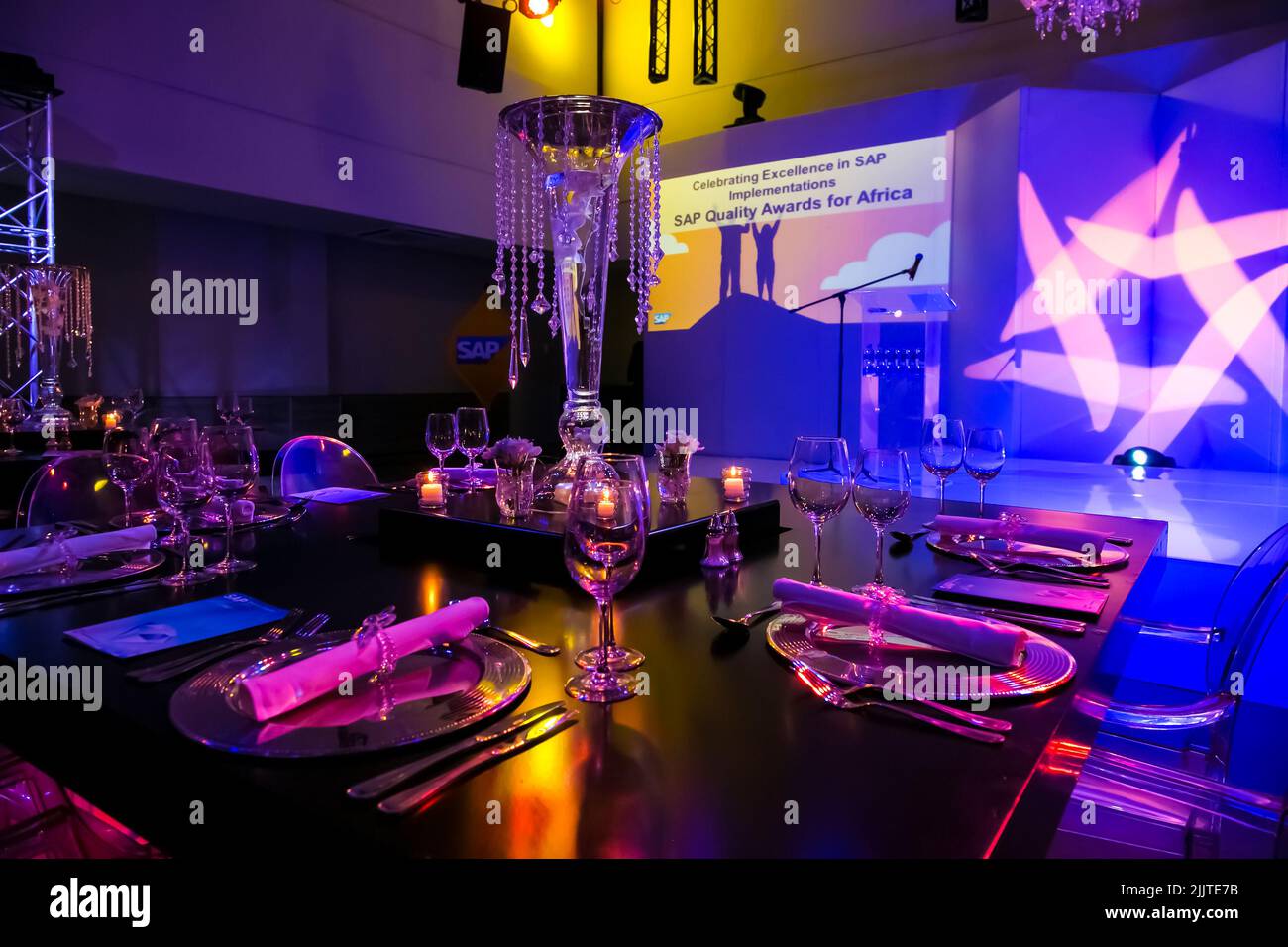 An interior and decor set up of corporate gala dinner event in