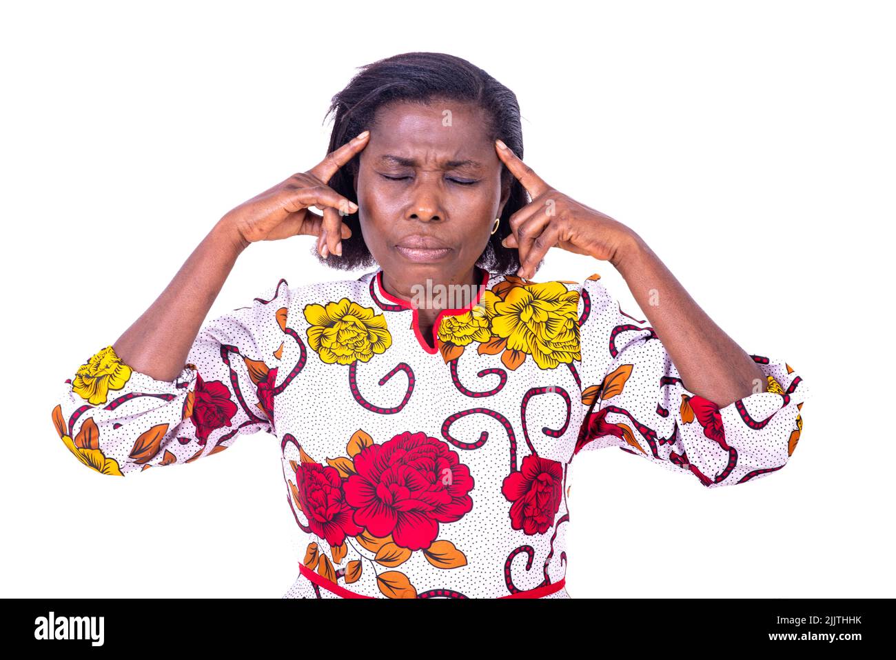 Woman portrait hands on temples hi-res stock photography and images - Alamy