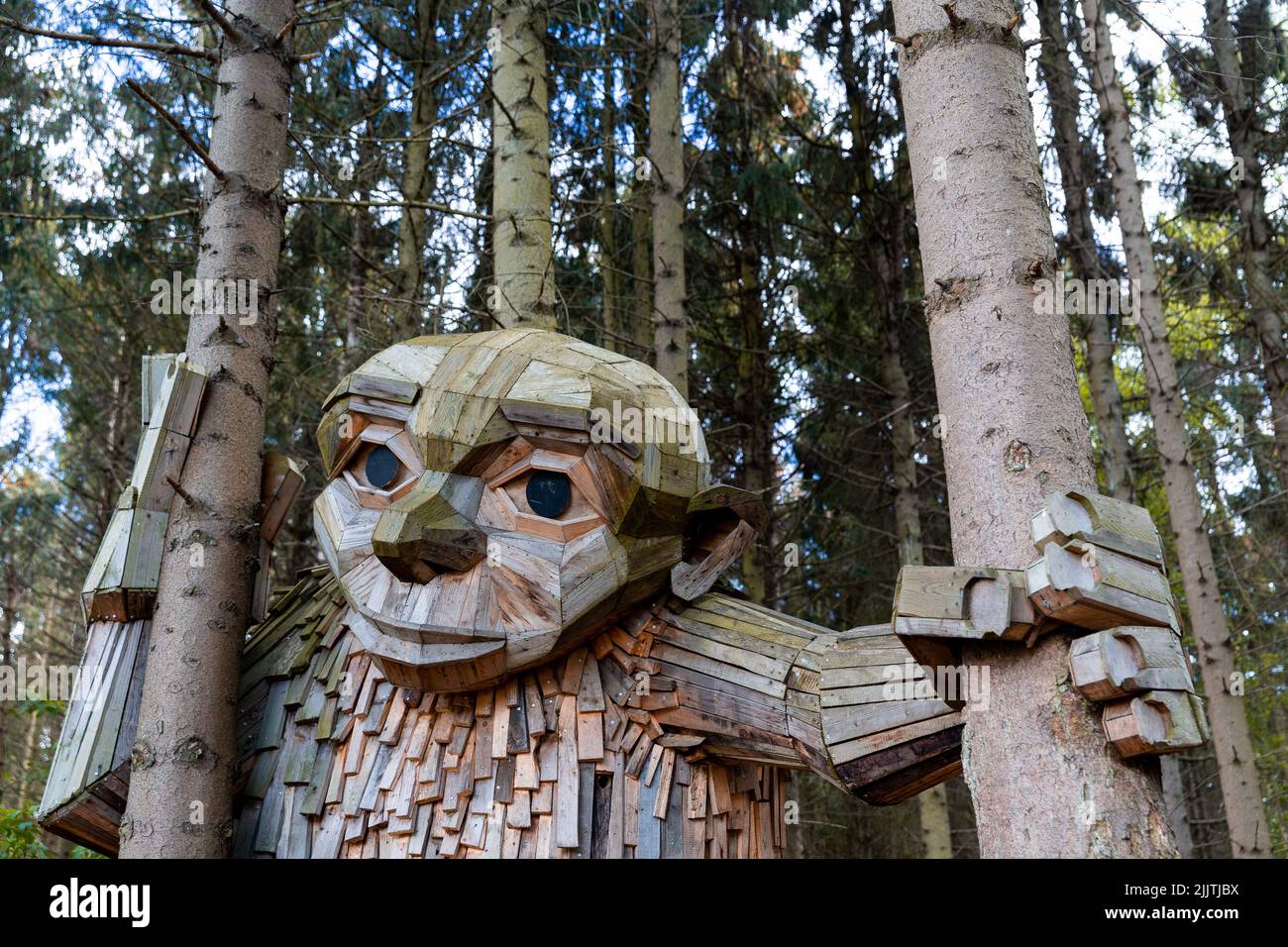 The tree sculpture of Thomas Dambo, the guardian of the mountain Stock Photo