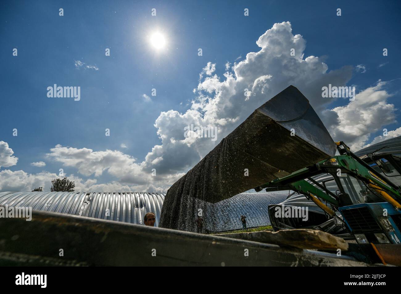 ZAPORIZHZHIA REGION, UKRAINE - JULY 27, 2022 - The premises of an agricultural enterprise show damage caused by the missile attack of the Russian troo Stock Photo