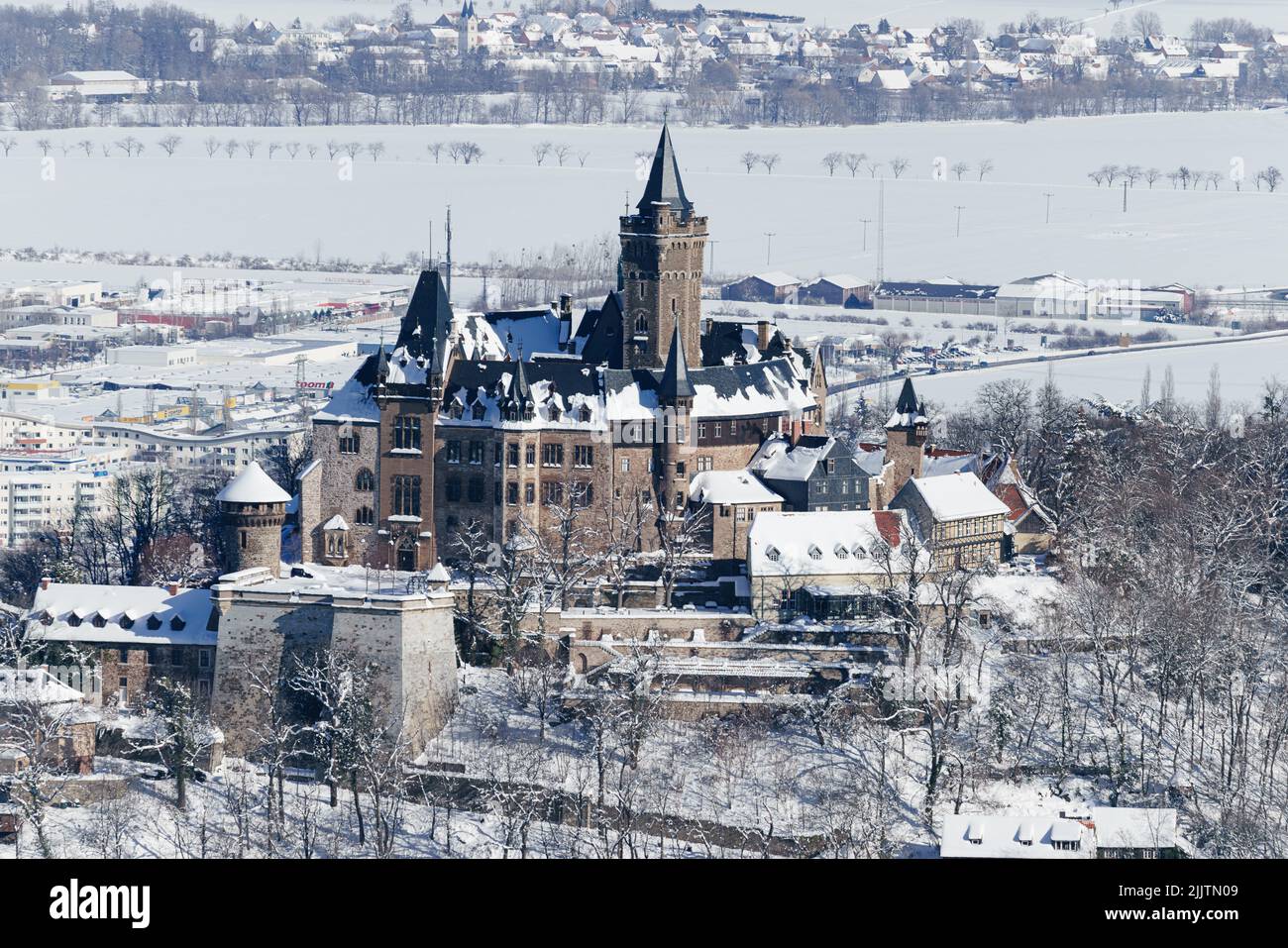 View of Wernigerode Castle in winter Stock Photo
