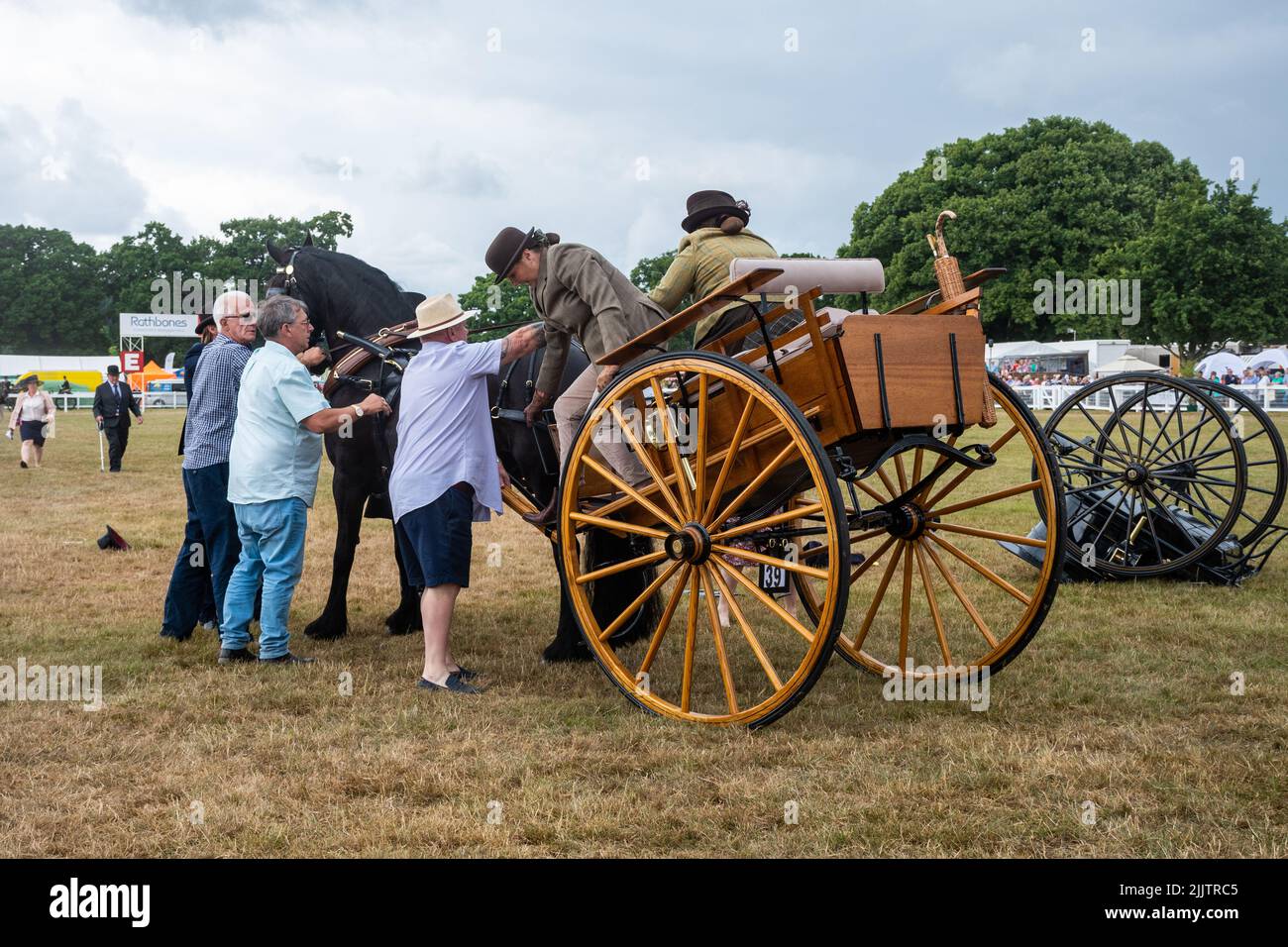Two horse and carts suffered mishaps due to a broken shaft during the New Forest and Hampshire County Show, 27th July, 2022, England, UK Stock Photo