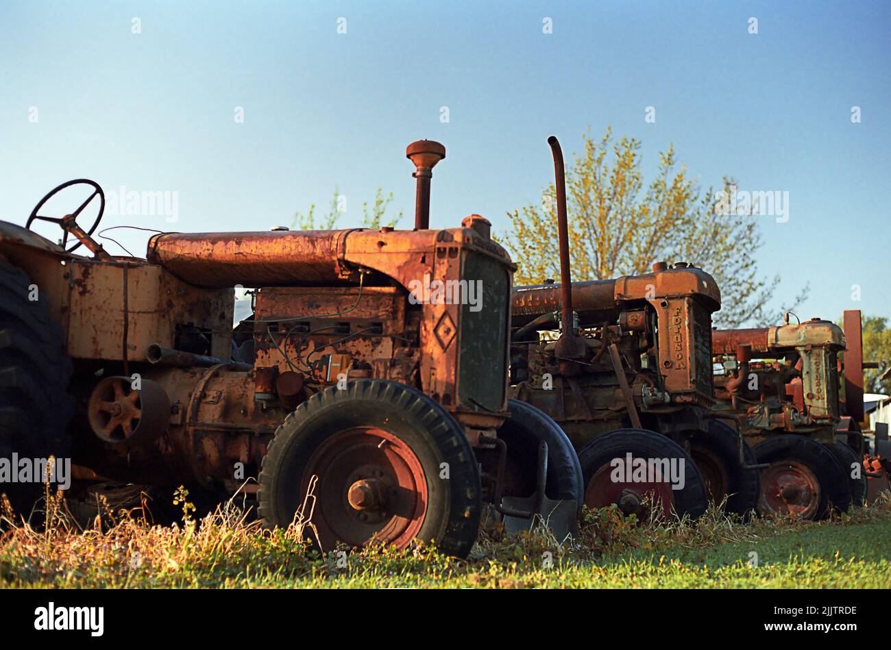 Tractor graveyard, Narromine, on the Mitchell Highway, New South Wales, Australia. Stock Photo