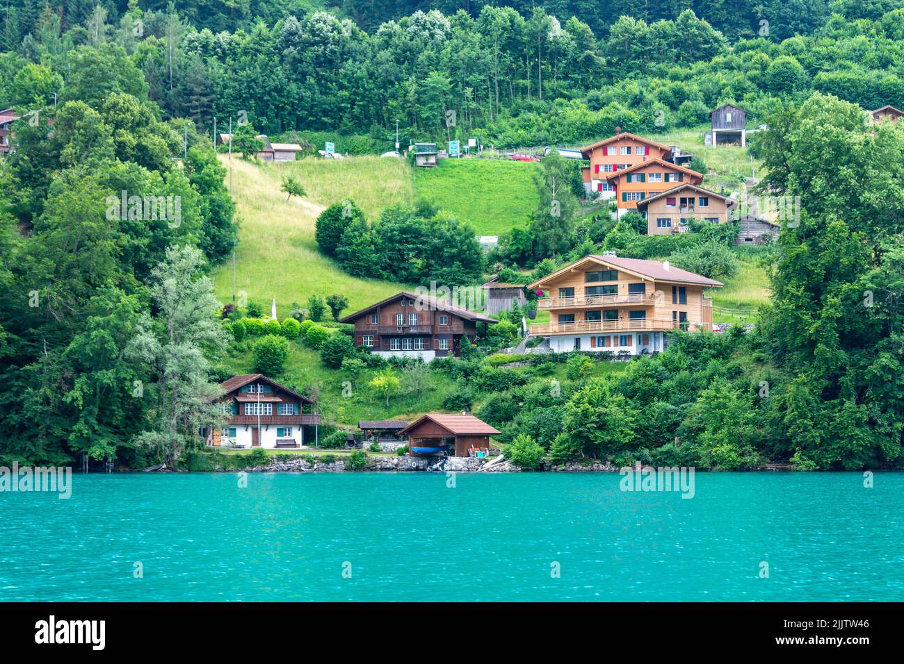 The traditional cottages on the shore of Lake Brienz. Interlaken