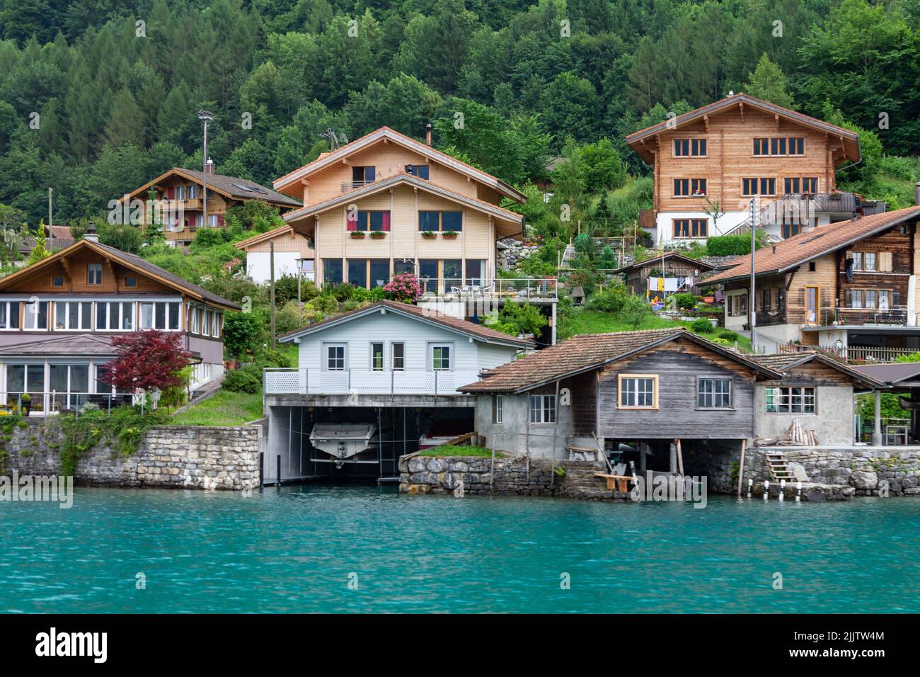 The traditional cottages on the shore of Lake Brienz. Interlaken
