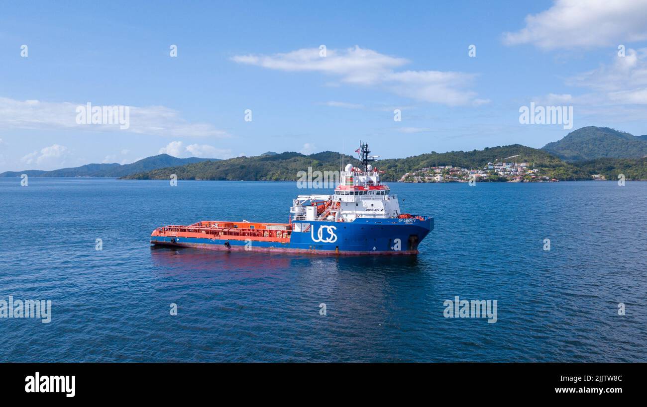 Offshore vessel GH Liberty at Anchor in Trinidad and Tobago. Offshore Anchor handling tug GH Lib Stock Photo