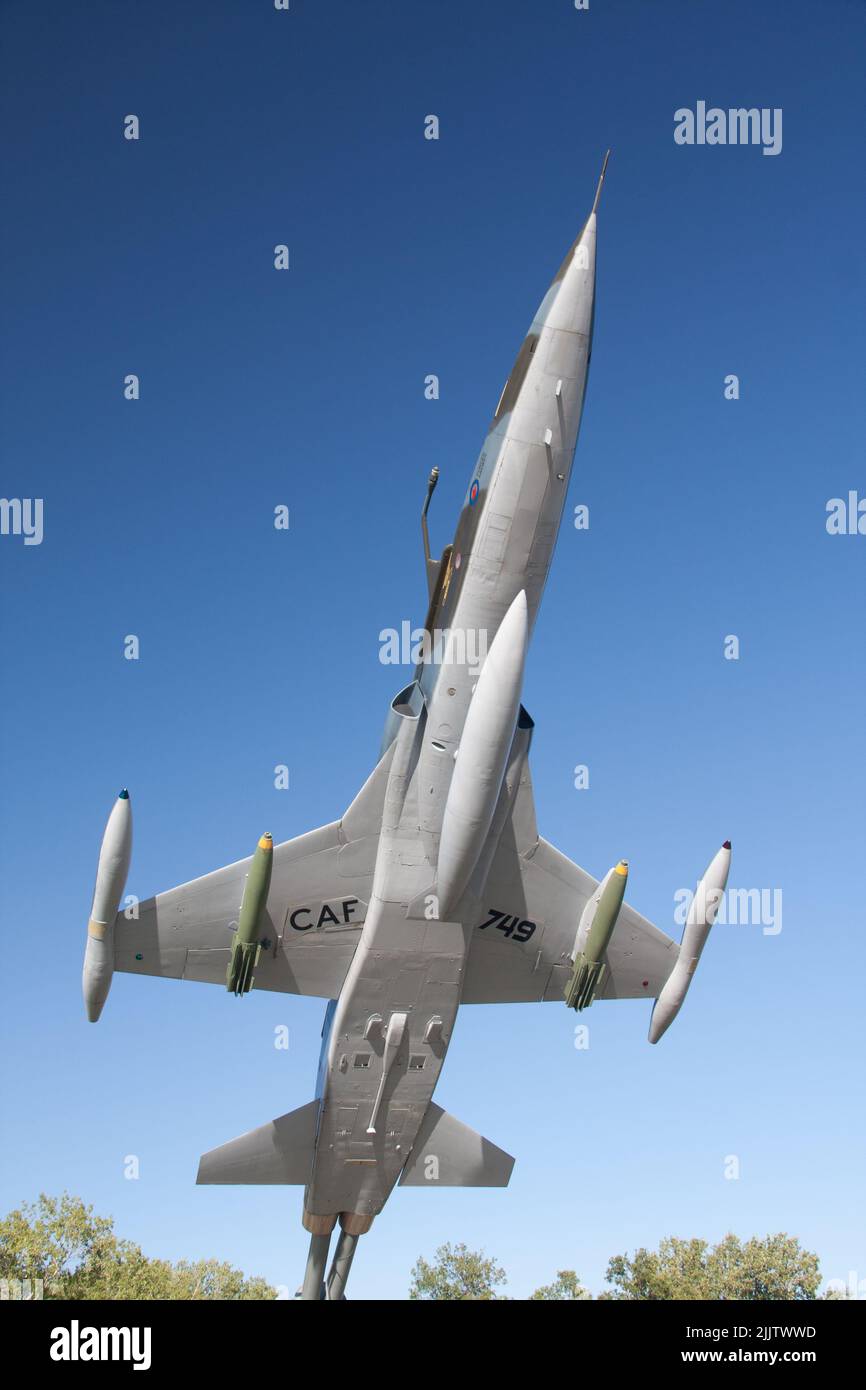 CF5 military aircraft - fighter jet on a pedestal in the Air Force Heritage Museum in Winnipeg, Manitoba Stock Photo