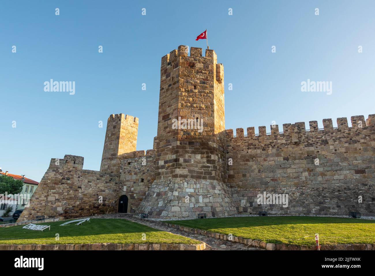 Genoese Fort on Aegean Coast of Turkey. Stock Photo