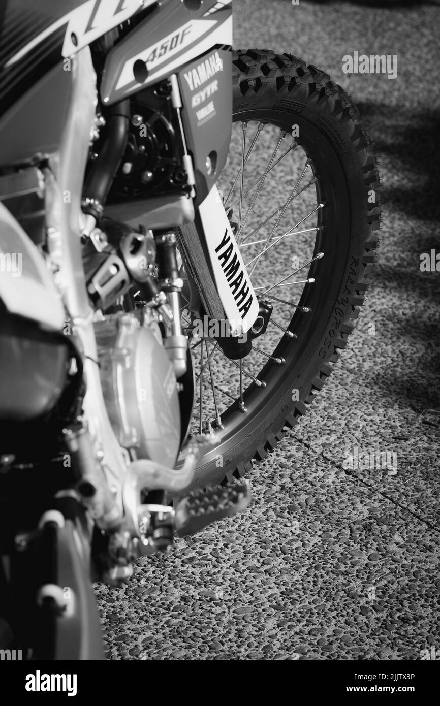 The Yamaha WR450F in Black and White Enduro Stock Photo