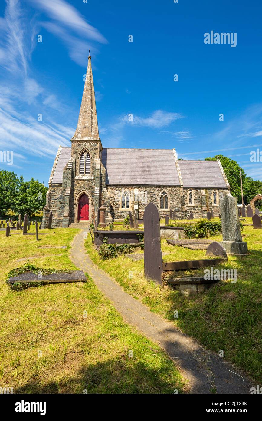 St Mary's Church on the Wales Coast Path along the Menai Strait, Anglesey, North Wales Stock Photo