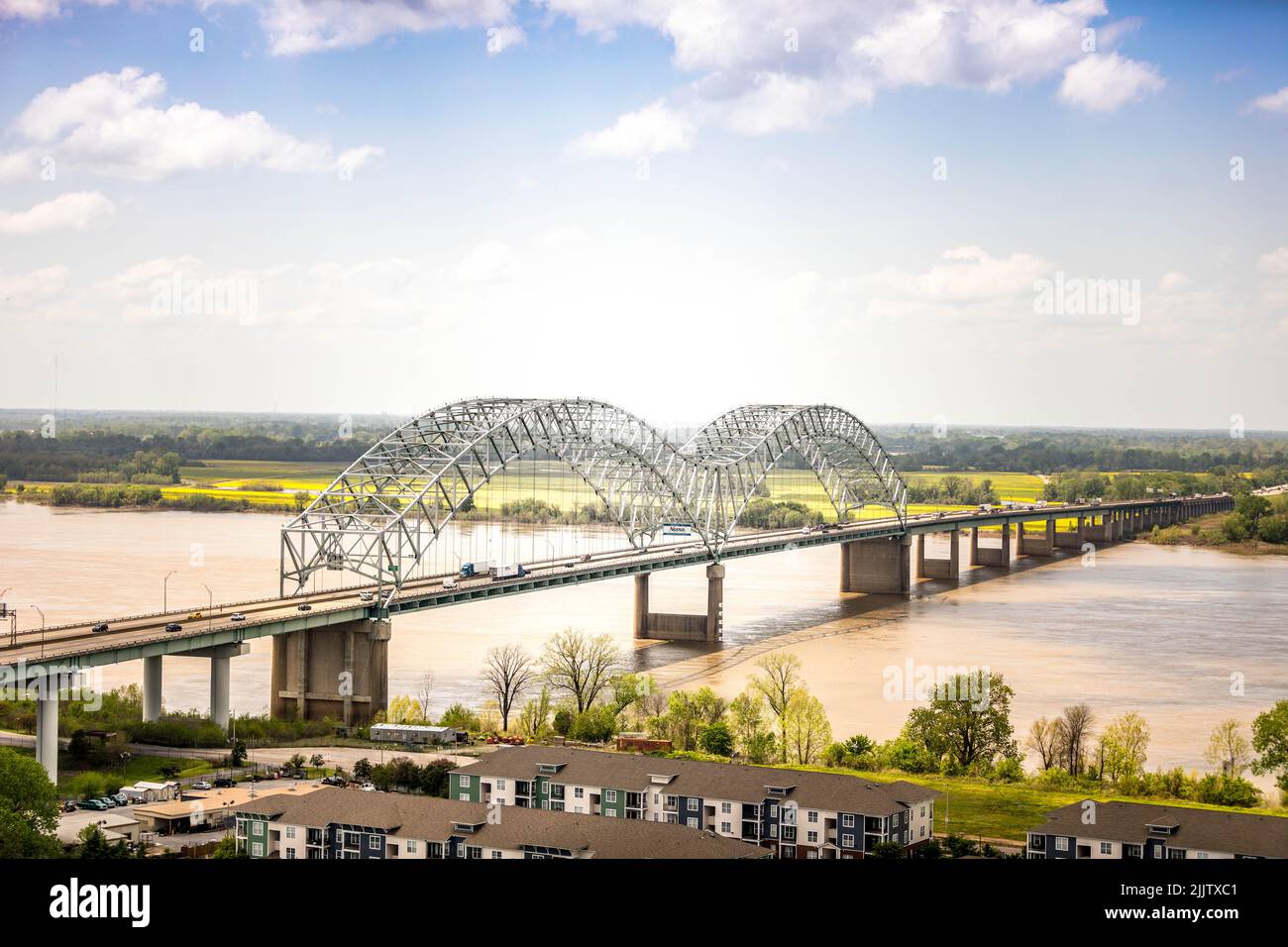 A beautiful shot of the design of Hernando de Soto Memphis bridge over