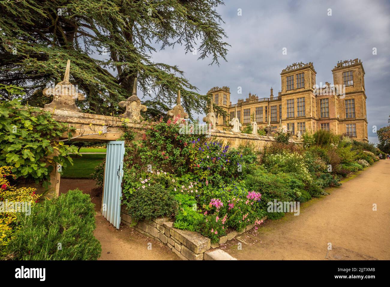 The garden borders of Hardwick Hall, Derbyshire, England Stock Photo