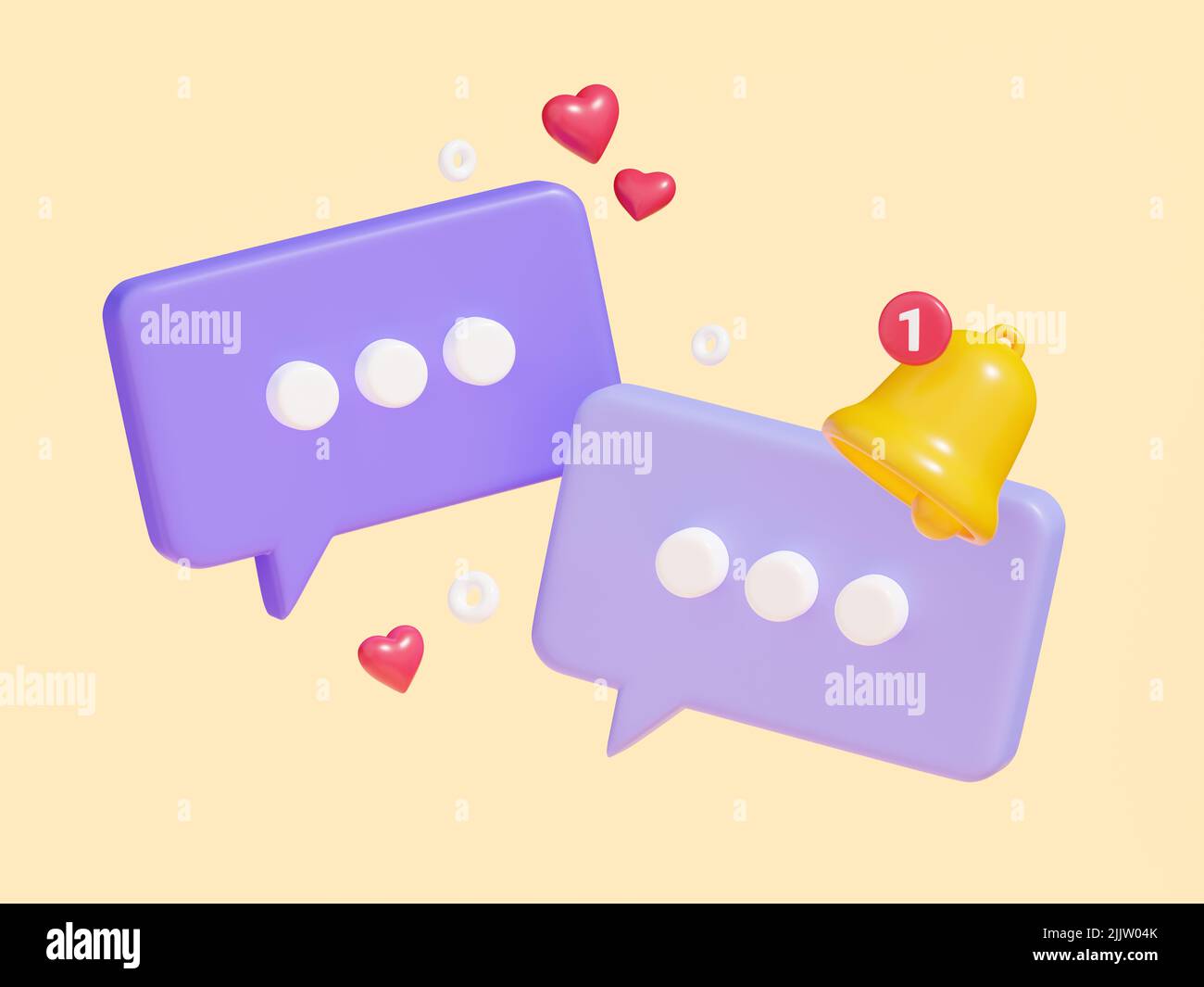 Notification bell on speech bubble with text 3d render Stock Photo - Alamy