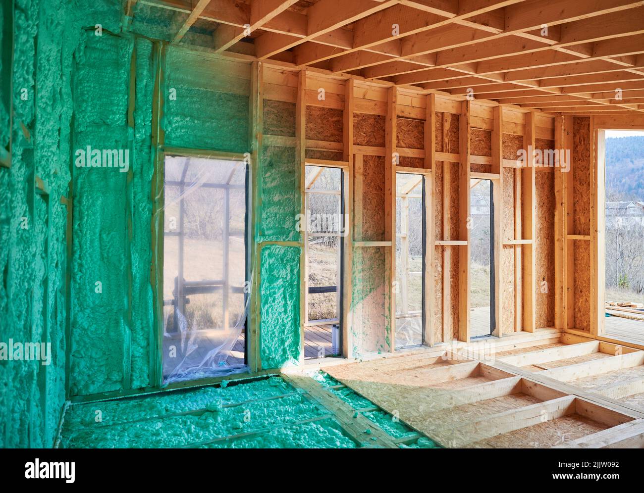 Image showcasing Photo collage before and after thermal insulation room in wooden frame ...