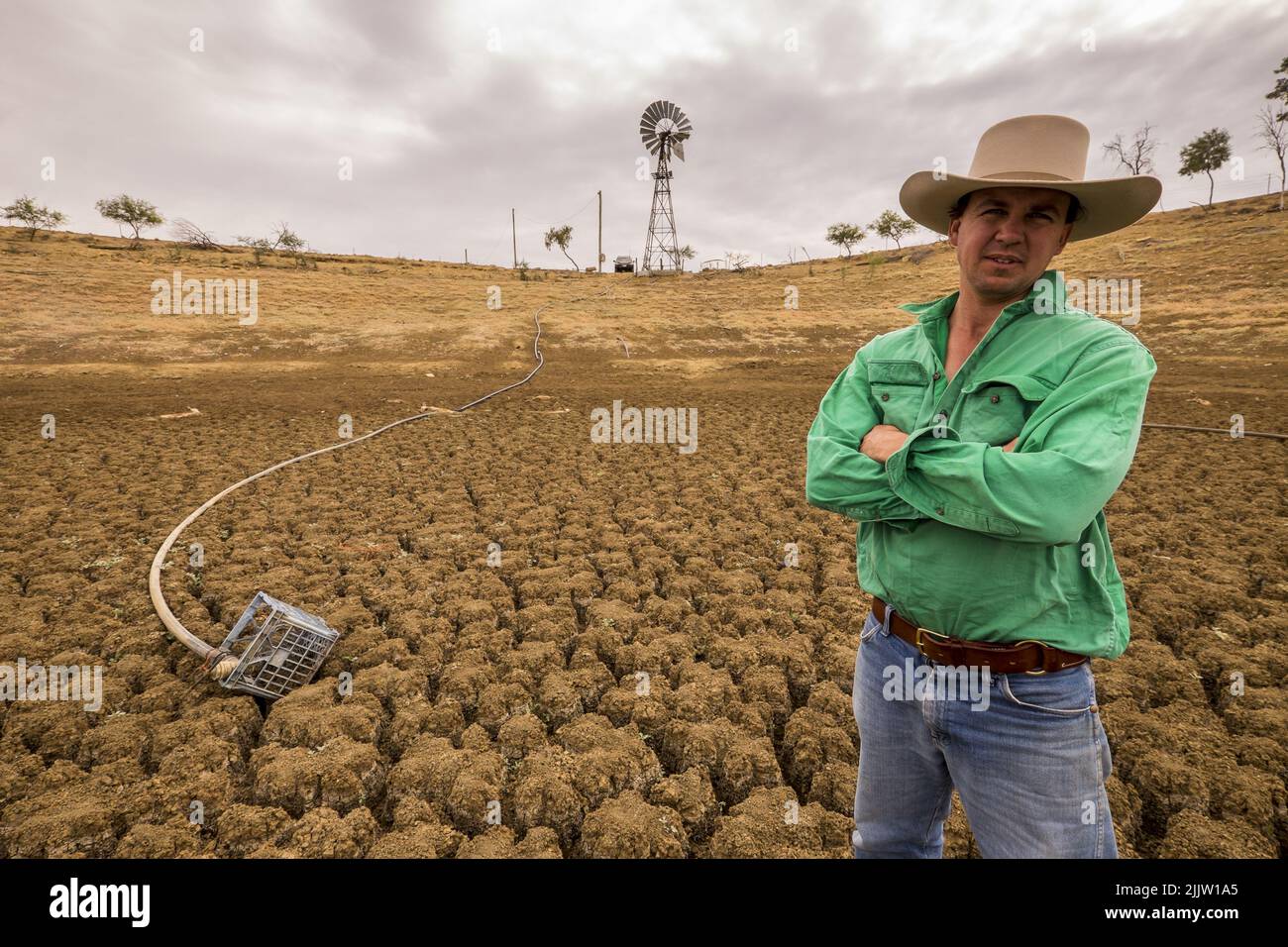 Sheep farmer and grazier James Walker photographed on his drought stricken property near Longreach in Queensland Stock Photo