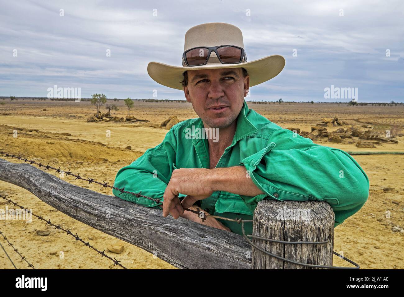 Sheep farmer and grazier James Walker photographed on his drought stricken property near Longreach in Queensland Stock Photo