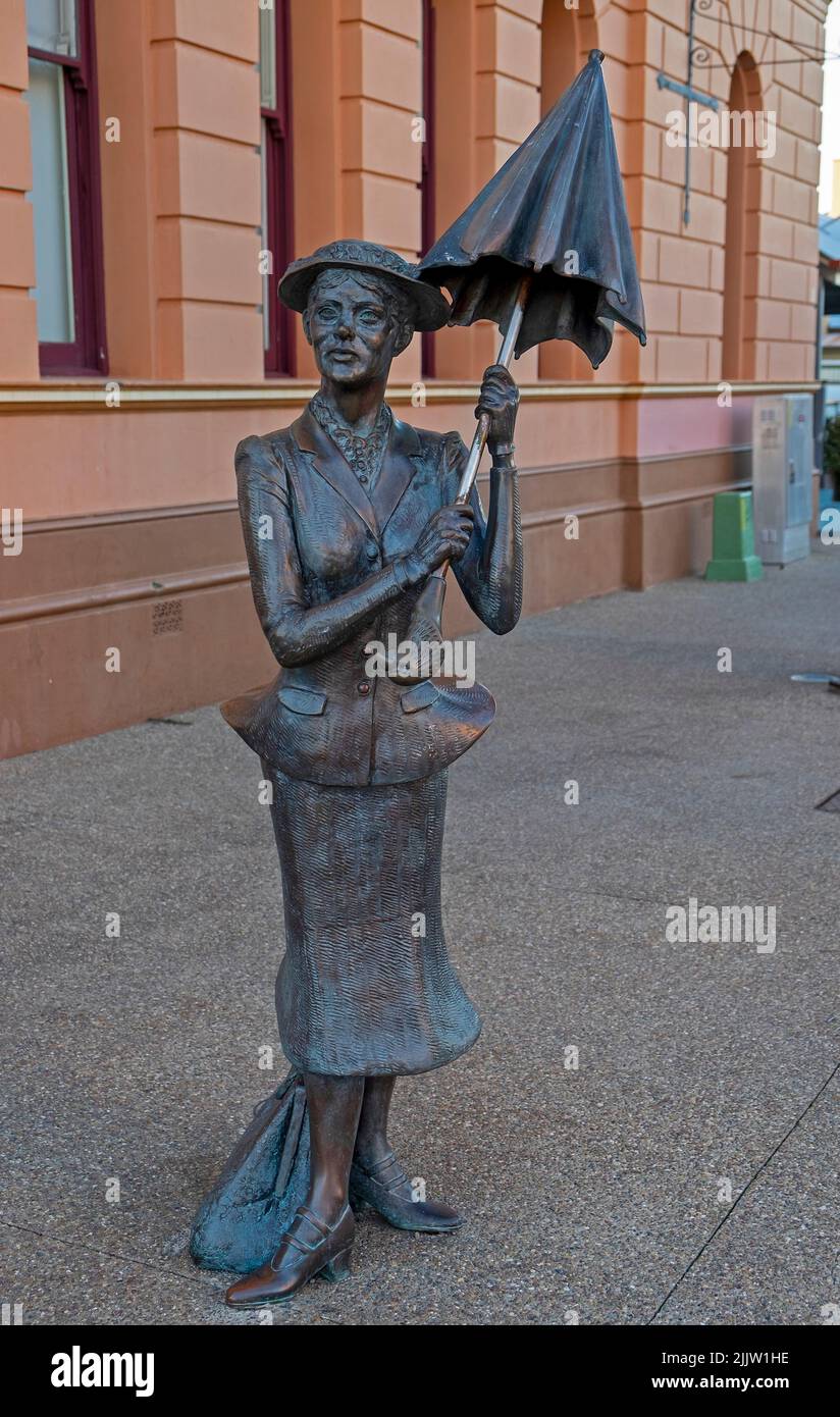 A monument to Mary Poppins located on the corner of Kent and Richmond Streets of Maryborough, Queensland, the birthplace of the author, Pamela Travers OBE who was born Helen Lyndon Goff on this town in 1899 Stock Photo