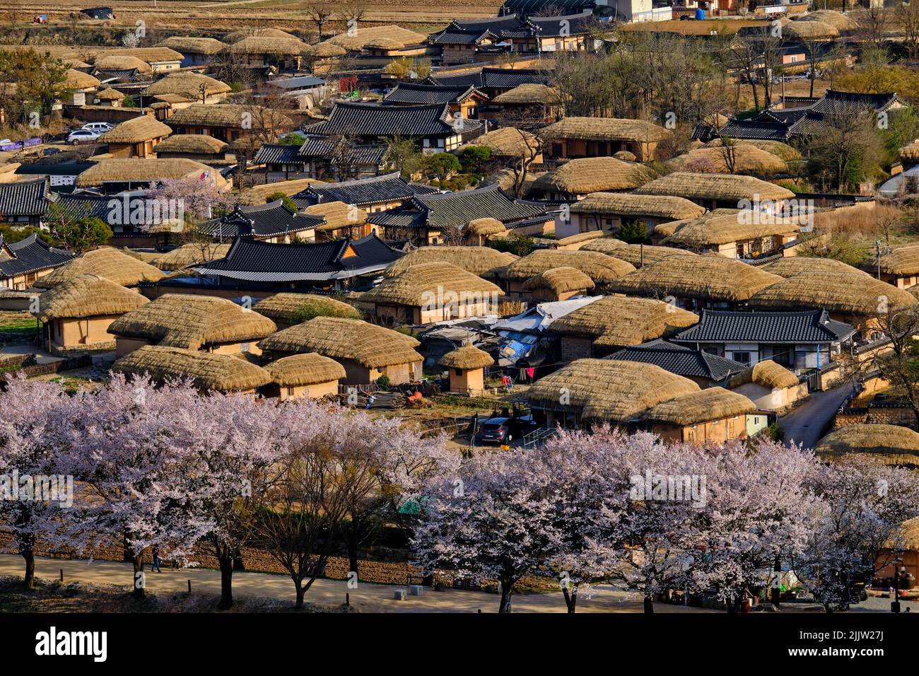 South Korea, North Gyeongsang Province, Andong, the historic village of Hahoe (UNESCO World Heritage) surrounded by the Nakdong River, founded in the Stock Photo