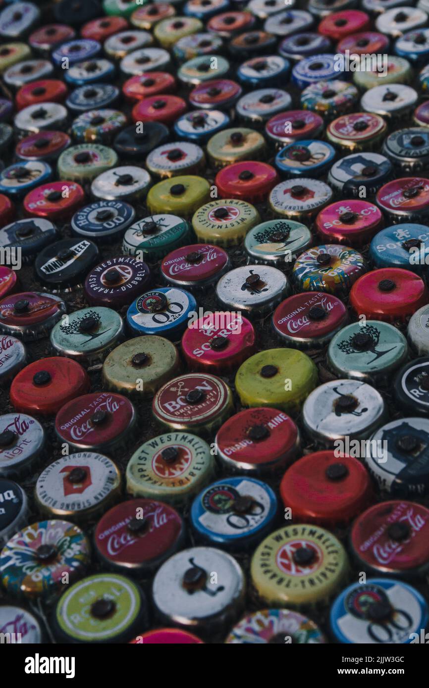 The collection of the colorful bottle caps in Amsterdam Stock Photo Alamy