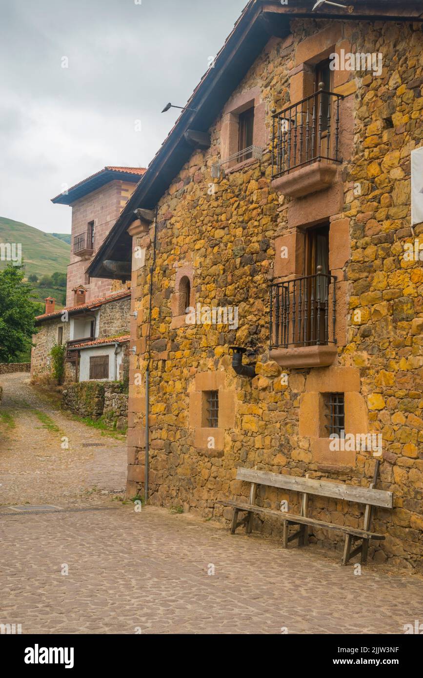 Facade of house. Carmona, Cantabria, Spain. Stock Photo