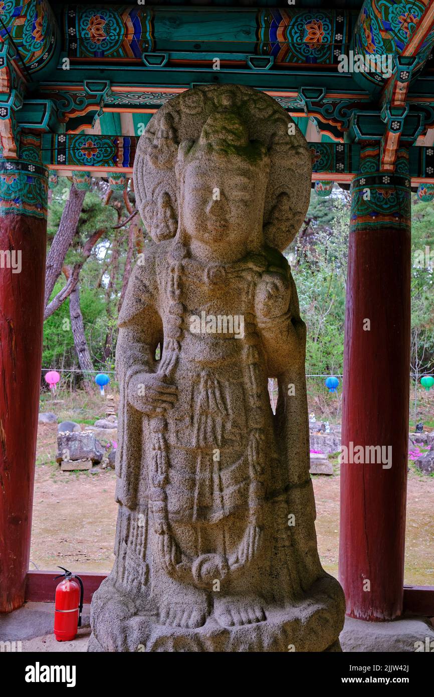 South Korea, Gyeongsangbuk-do, Gyeongju, Mount Namsan National Park, Buddha statue carved in rock, UNESCO World Heritage Stock Photo