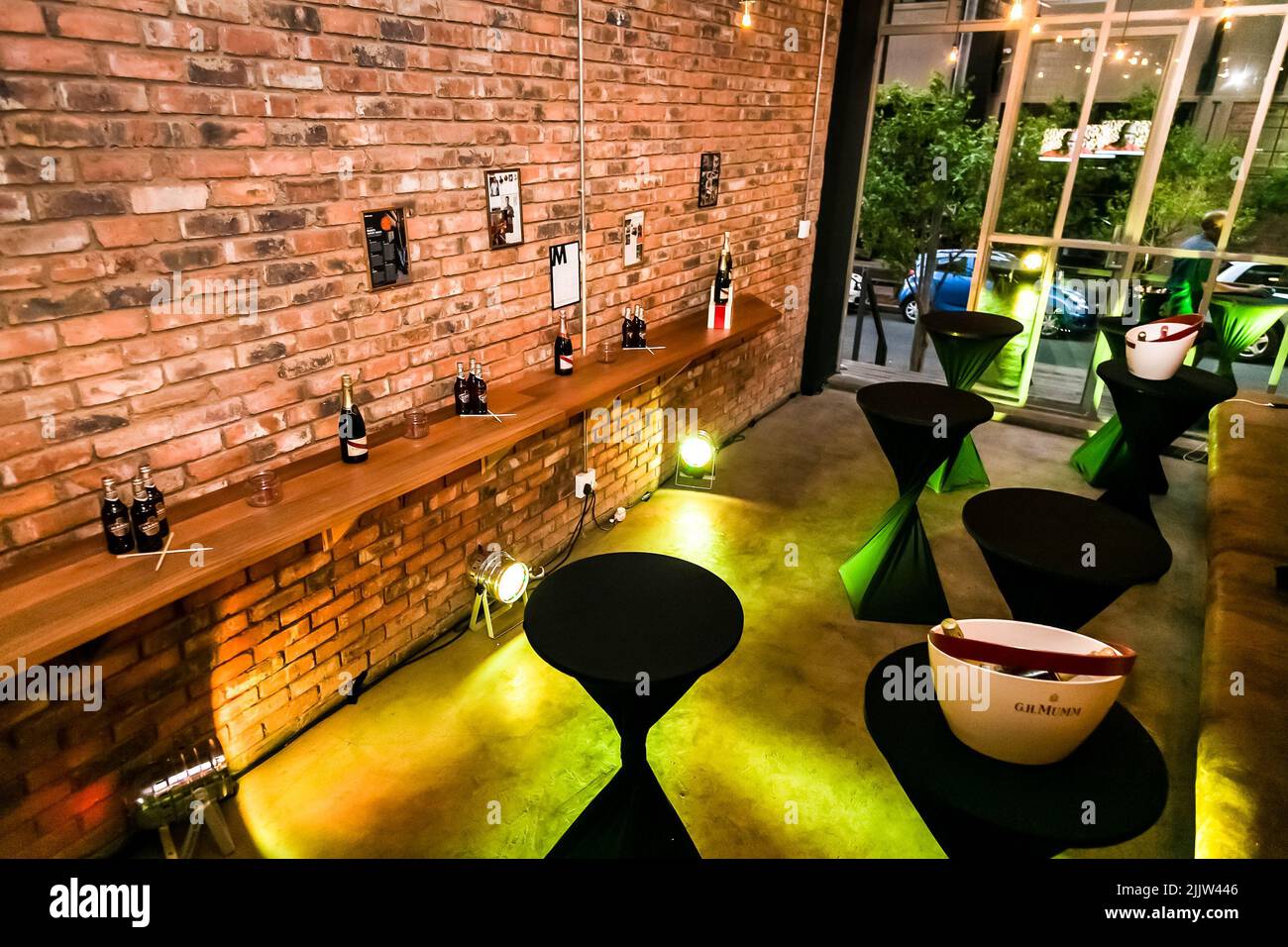 The interior decor of a small restaurant bar in Johannesburg, South