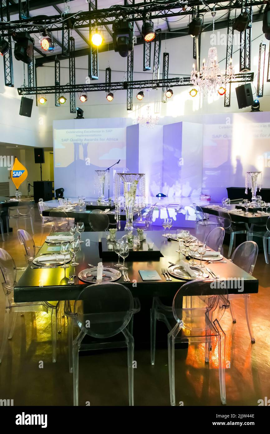 The interior decor at large corporate gala dinner event in Johannesburg