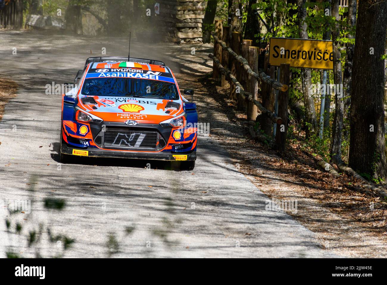 A Hyundai i20 N car racing at WRC Croatia Rally near Zagreb, Croatia ...
