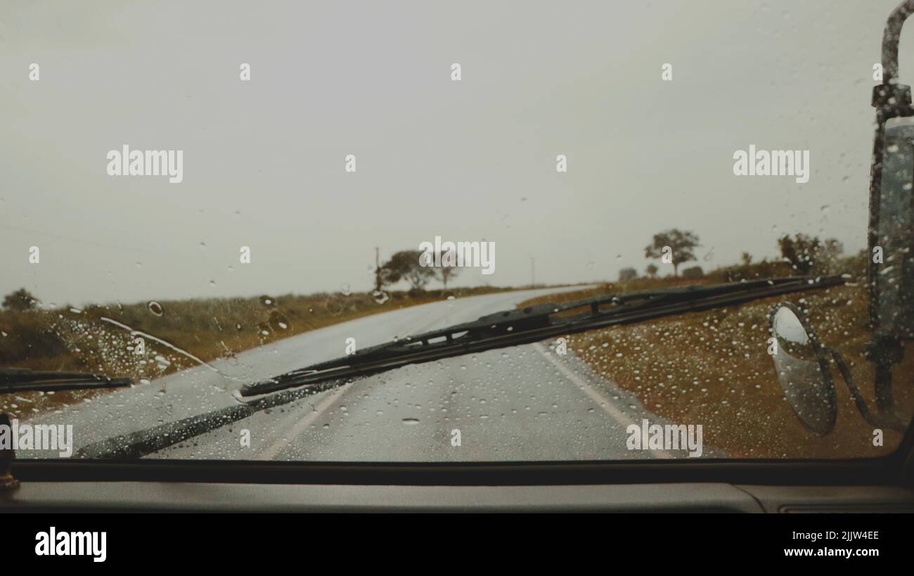 car windshield view during rain Stock Photo