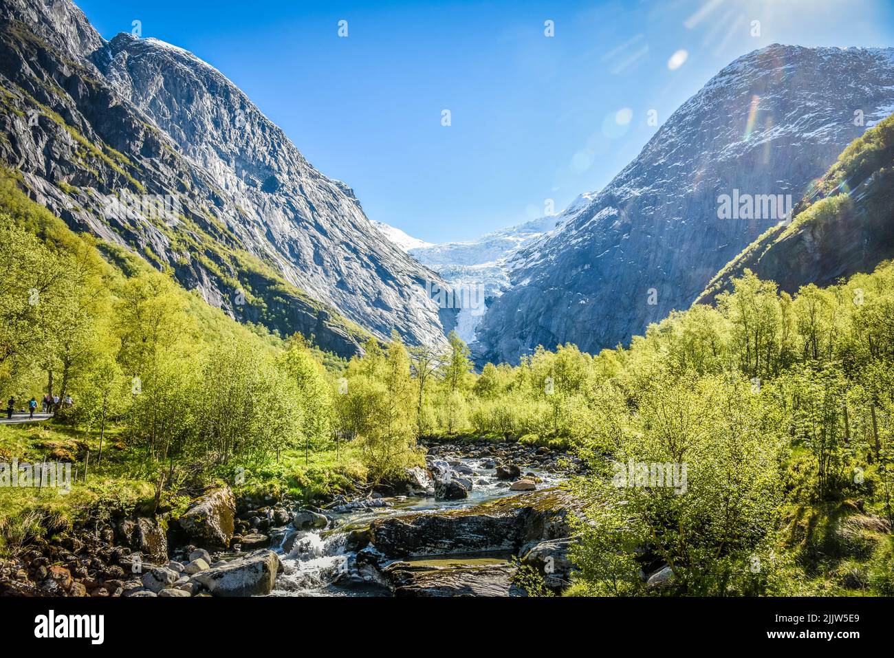 A beautiful view of a mountain in Olden, Norway Stock Photo