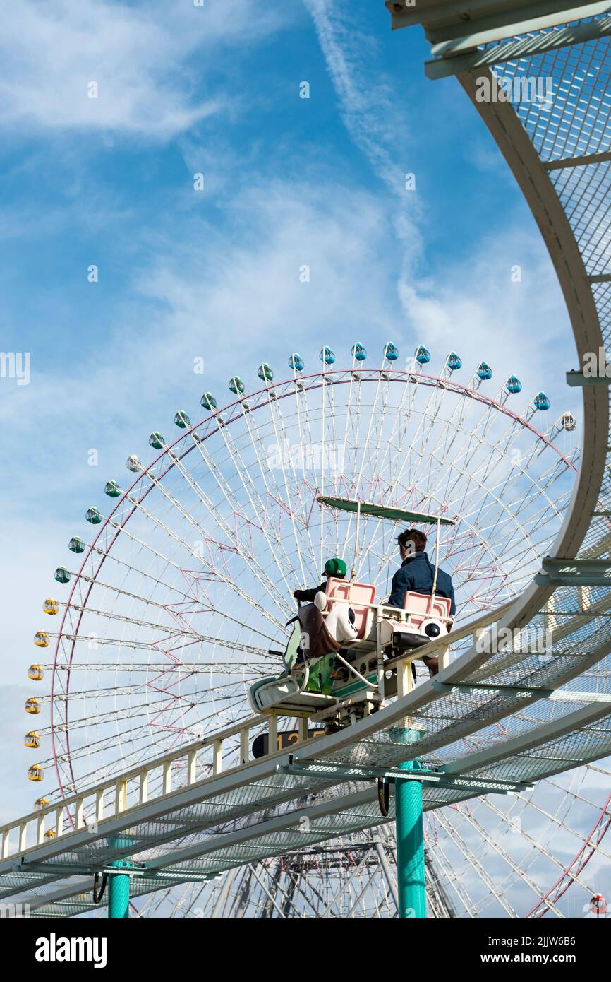 Monorail Cycling, Cosmo World, Kid's Carnival Zone, Yokohama, Kanagawa, Japan Stock Photo