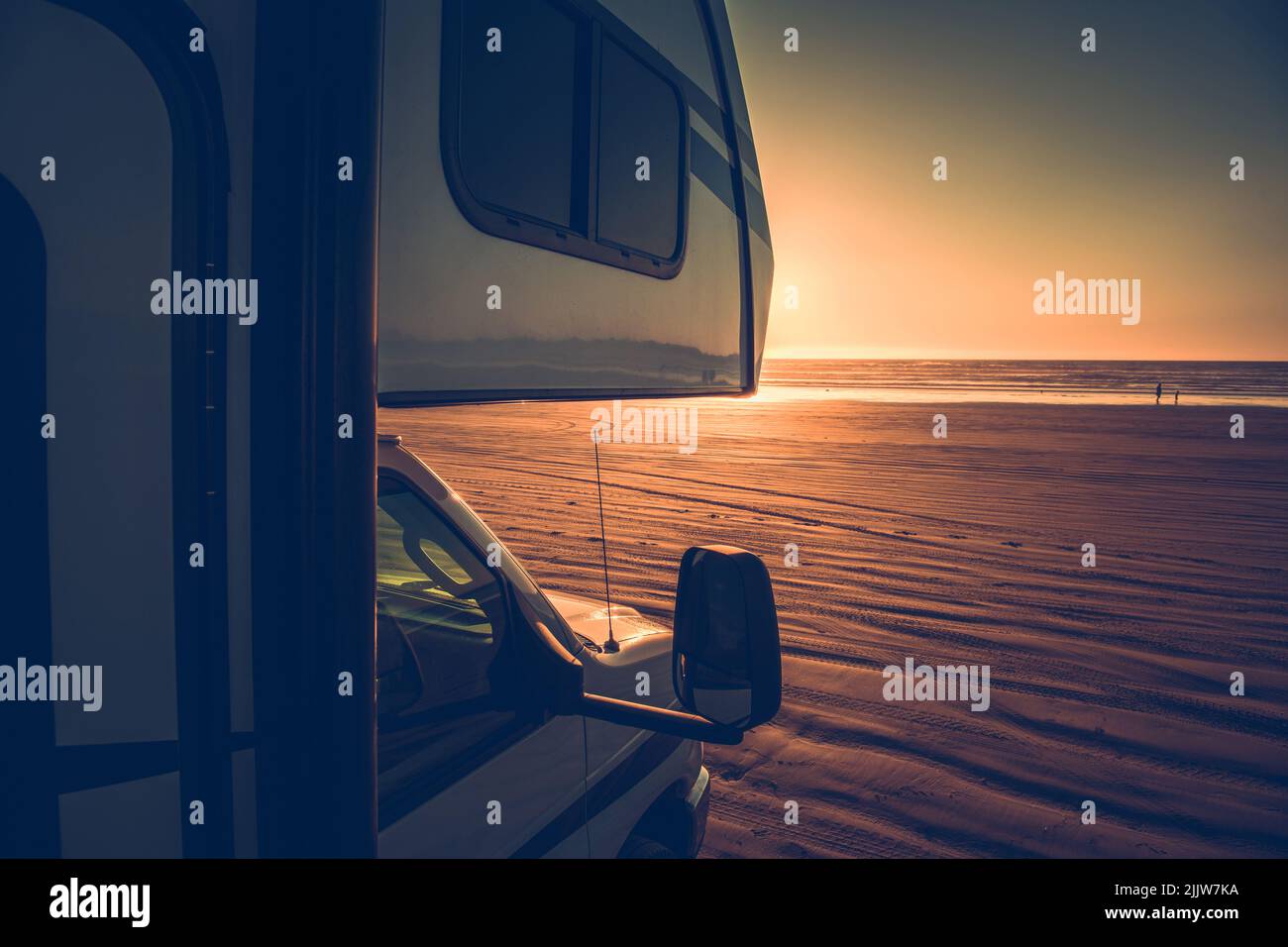 RV Class C Motorhome Beach Camping. Scenic California Coast. United