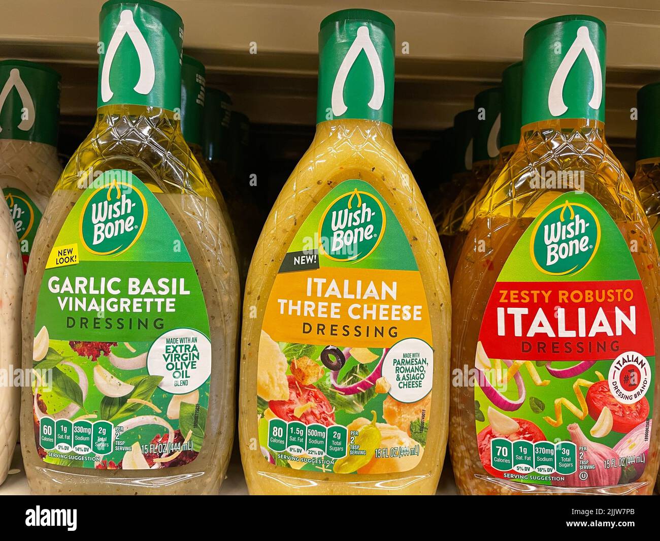 Grovetown, Ga USA - 03 15 22: Retail store Wishbone Salad dressing Creamy cheese and Italian Stock Photo