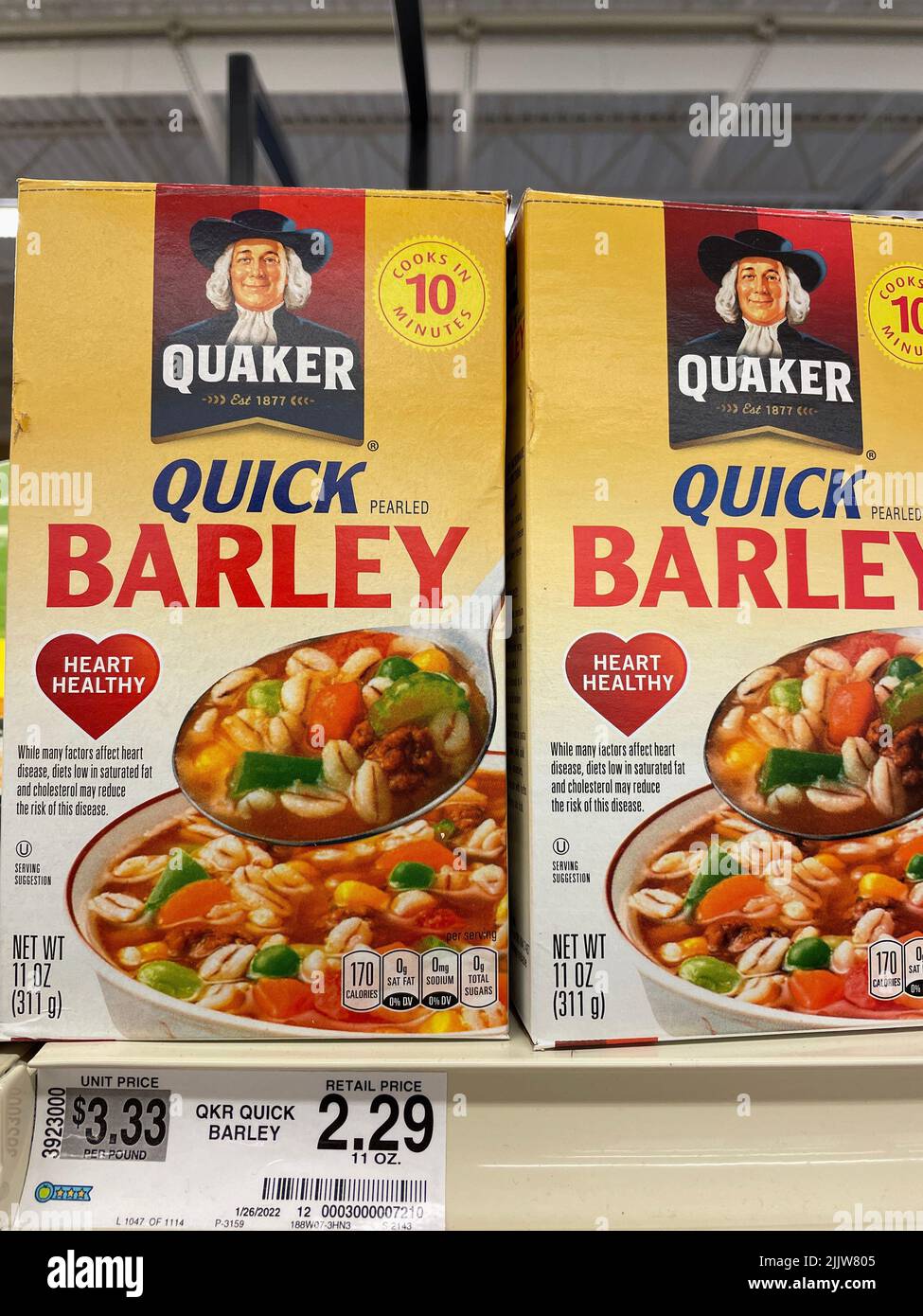 Grovetown, Ga USA 05 04 22 Retail store Quaker barley and price tag