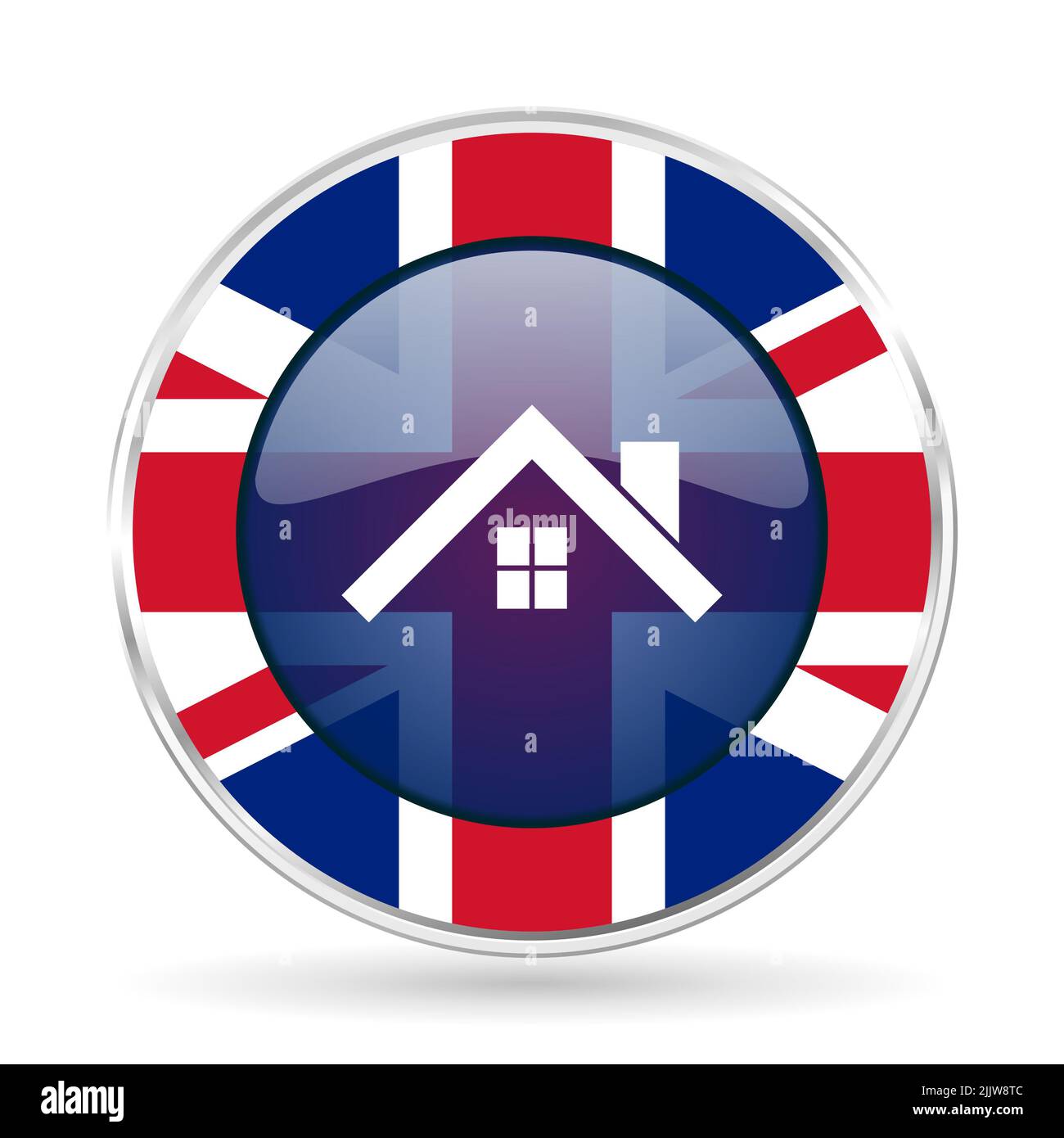 House, roof and window british design web icon, round glossy english concept button on white background Stock Photo