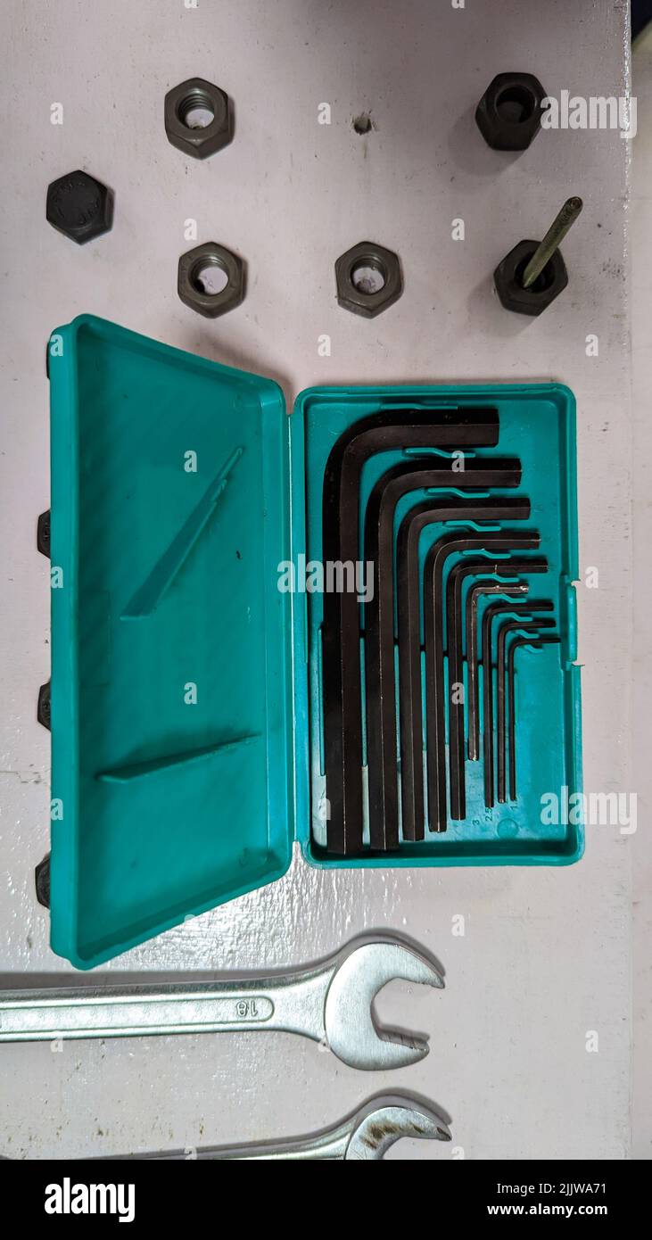 Allen key or allen wrench key set on a background hi-res stock photography  and images - Alamy