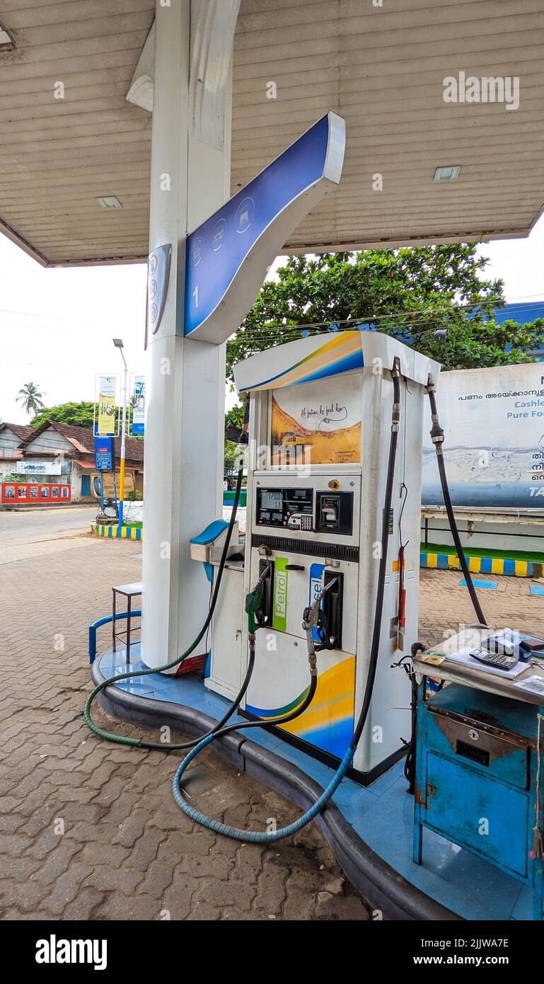 petrol and diesel gas pump station deserted due to strike against increased prices Stock Photo