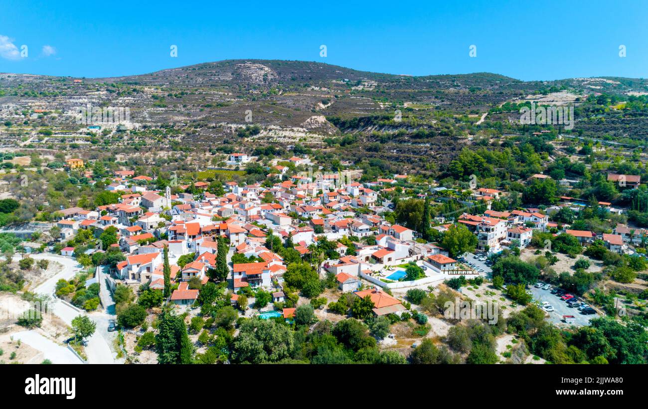 Aerial Lania (Laneia) wine village, Limassol, Cyprus. Bird's eye view