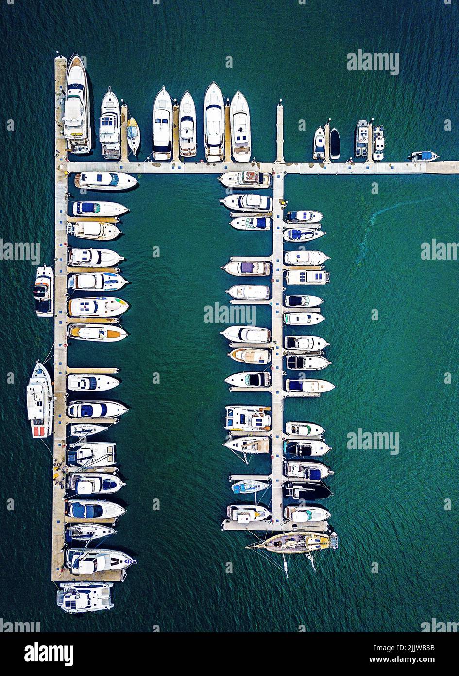 A bird's eye view of boats moored at a marina Stock Photo - Alamy